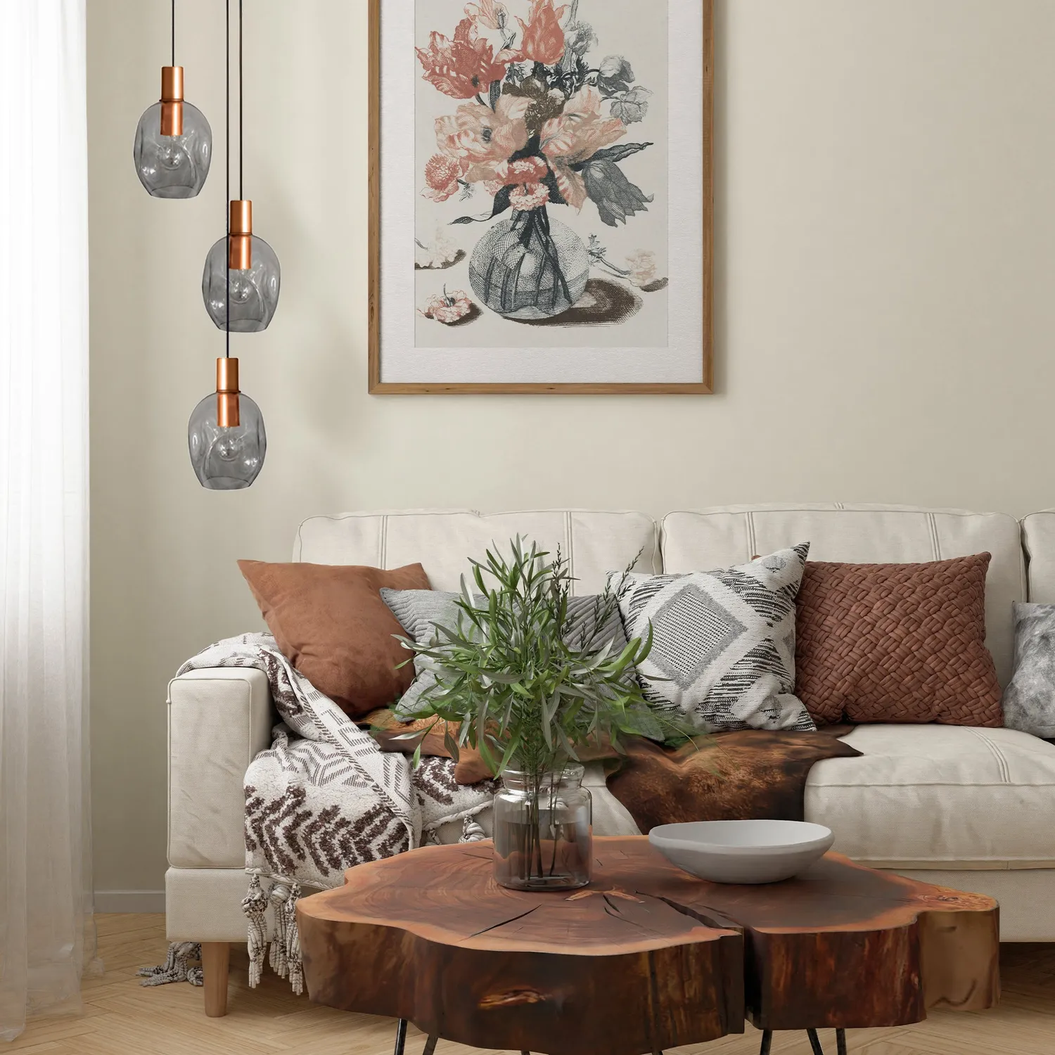 Tosel Vingolf lampadario rame 3 luci 35x150 cm E27