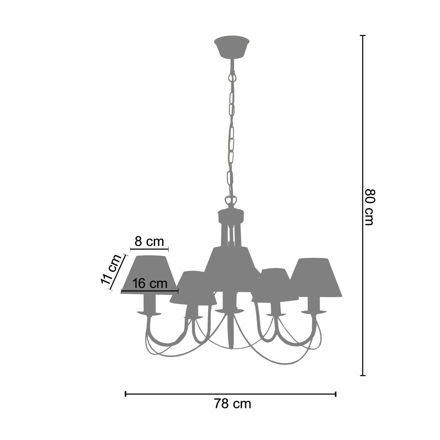 Tosel Provençale lampadario 5 luci grigio 78 cm tessuto