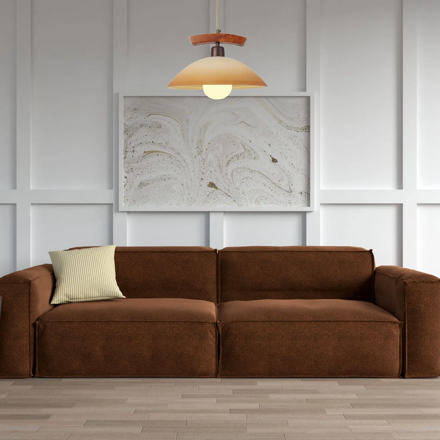 Tosel Poutres sospensione vetro legno 38x100 cm crema