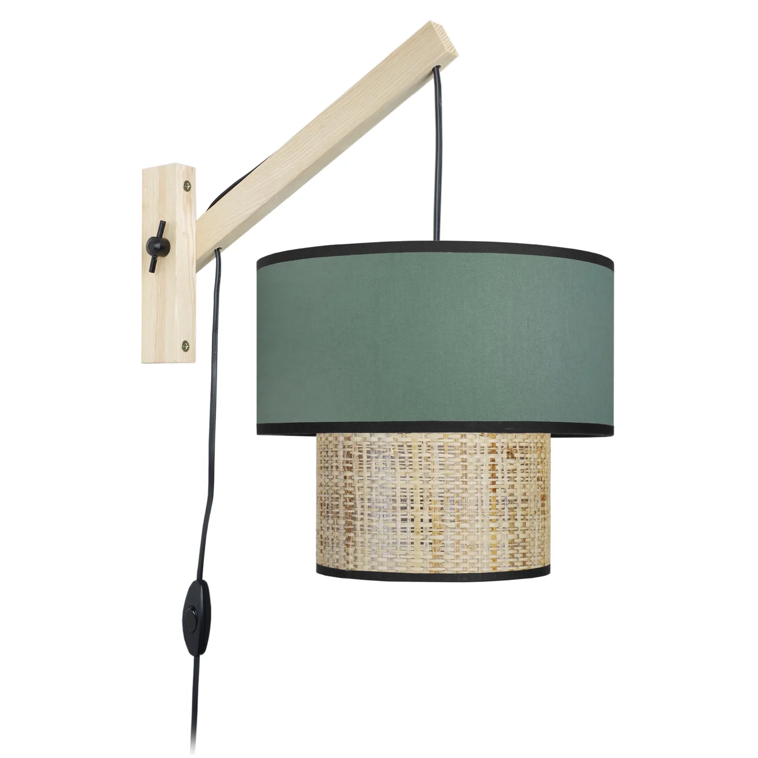 Tosel Cochin P applique legno braccio naturale verde 30x40cm
